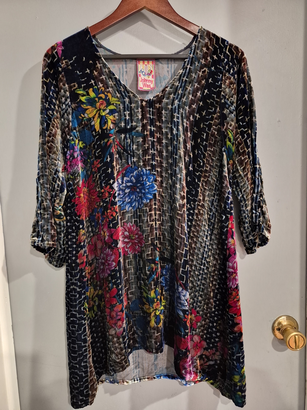 Johnny Was Floral Velvet Tunic Top
